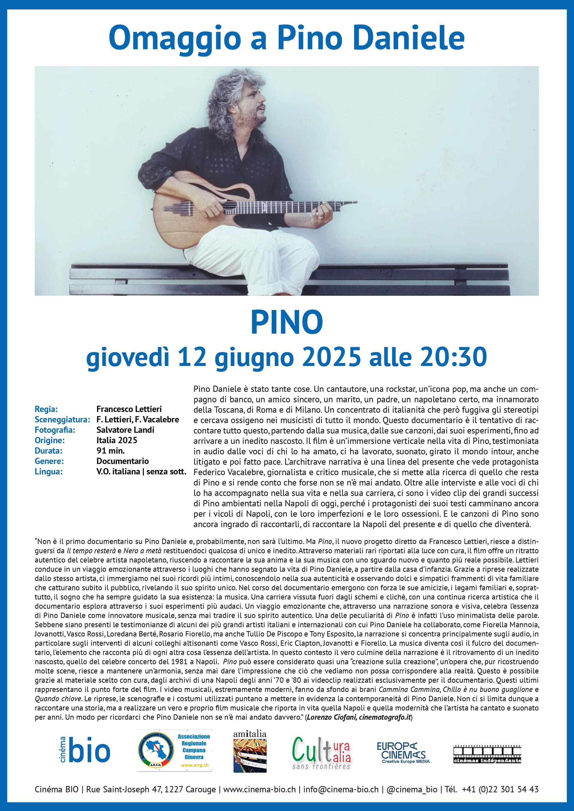 A 10 anni dalla scomparsa di Pino Daniele, l'ARCG lo ricorda con affetto e gratitudine. Le sue canzoni risuonano ancora nelle nostre menti come fosse oggi !